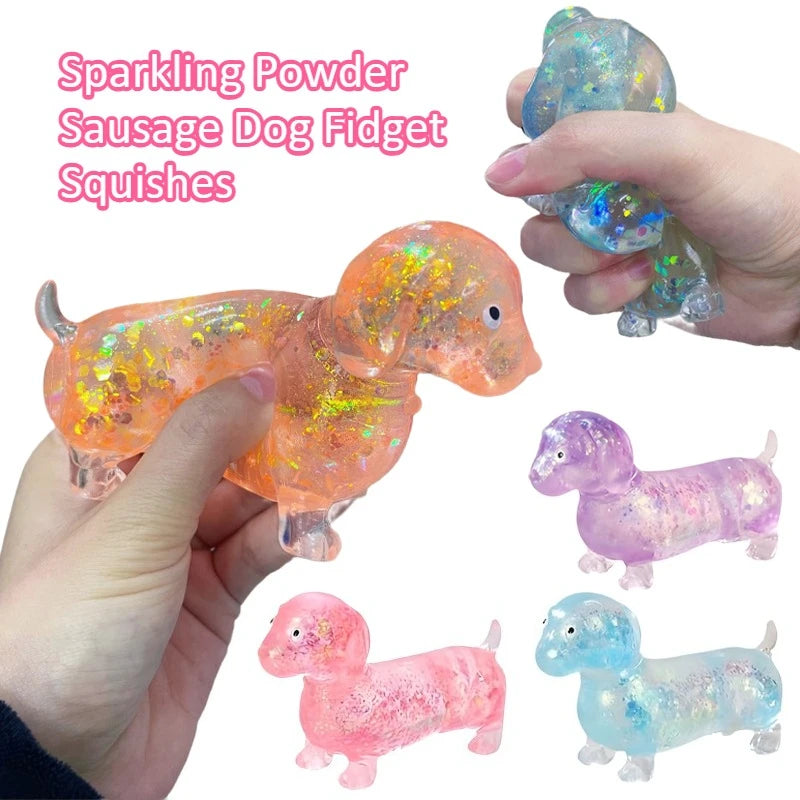 Sparkling Powder Sausage Dog Fidget Squishes Pinch Soft Maltose Texture Stress Relieving Toy Cute Pu