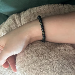 Triple Protection Bracelet | Black Natural Stone with Golden Obsidian close-up view