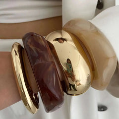 IngeSight.Z Vintage Irregular Resin Wide Bangle Bracelet Women Punk Geometric Wide Metal Bracelet Fa