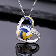 Huitan Volleyball Heart Pendant Necklace | Trendy Teen Girls Jewelry with Shiny Zirconia