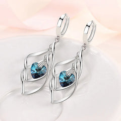 925 Silver Blue Crystal Drop Earrings | Hollow Long Dangle Earrings for Women detail view