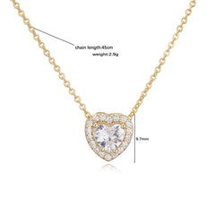 HECHENG Luxury Colored Crystal Heart Pendant Ocean Heart Necklace Brass Golden Plated Ma detail view