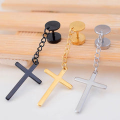 1 Pairs Punk Gothic Stainless Steel Stud Earring Cross Round Fake Ear Taper Dumbbell alternate view