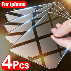 4PCS Tempered Glass for iPhone 11 12 13 14 15 16 17 Pro Max Screen Protector on for iPhone 12 13 Mini 7 8 6 Plus SE Glass