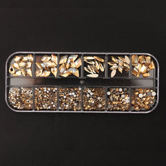 12 Grids Golden Shadow Flatback Rhinestones Glitter Nail Charms Crystal Diamond Nail Art detail view