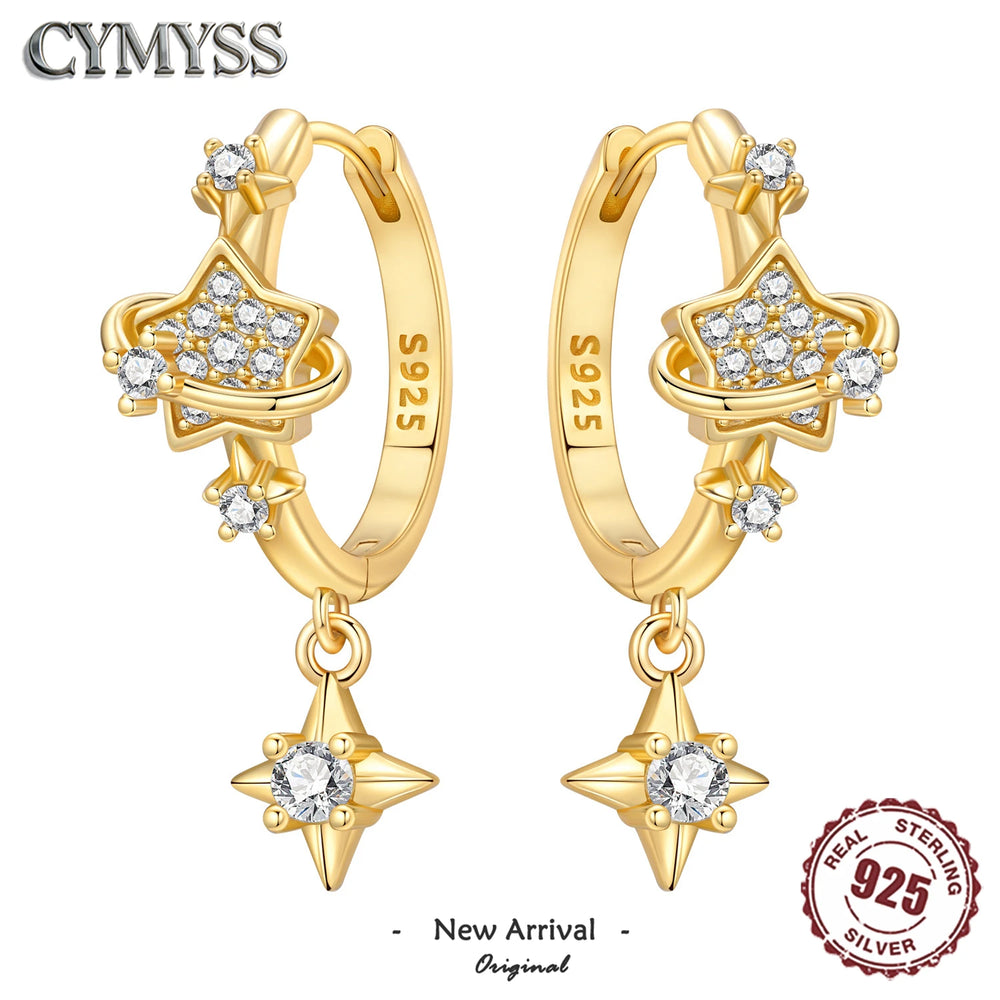 Original 925 Sterling Silver Planet Starlight Earrings Fashion 18K Gold Hoop Earring for Women Pierc