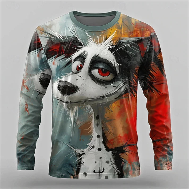 2026 Fun 3D Animal Print Men's T-Shirt Hip-Hop Streetwear Spring Oversized Fashion Crew Neck Long Sl