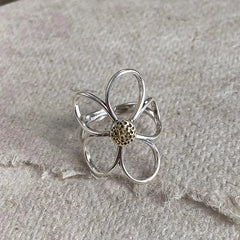 VENTFILLE 925 Sterling Silve Flower Ring for Women Gift Hollow Out Design Retro Hip Hop detail view