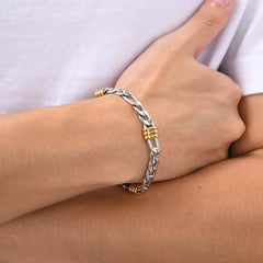 Vnox Men's Stainless Steel Rope Chain Bracelet with Tube Charms | Trendy Cuban Link Wris detail view