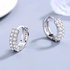 925 Sterling silver elegant Double row crystal Round Earrings Stud for women Fashion Wed detail view