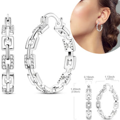 Orstarry S925 Sterling Silver Square Chain With Stone Inlaid Earrings Hoop Earrings For Women Jewelr