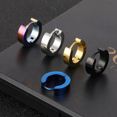 1/5 Pairs Men Women Punk Rock Stainless Steel Huggie Ear Circle Earring Piercing Push alternate view