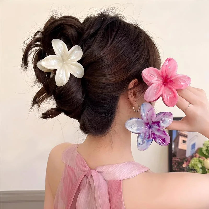 1/6pcs Hawaiian Beach Vacation Frangipani Hair Clips for Woman Elegant Shark Clip Fashion Girls Pony