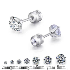 Stainless Steel Titanium Stud Earrings | 4 Color CZ Crystal Screw Back Earrings for Women
