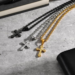 Hiphop Cross Necklace for Men Women | Stainless Steel Cross Charm Trendy Jewelry Gift close-up view