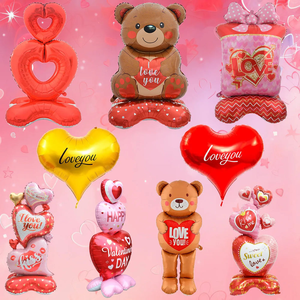 Heart to Heart Love Bear Balloon | Valentine's Day Decor with Stand