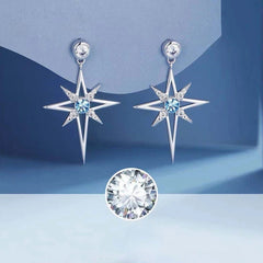 S925 Cubic Zirconia Octagonal Star Earrings | Trendy Silver Stud Earrings for Women close-up view