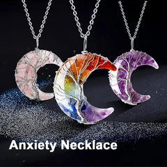 Tree of Life Necklace Wire Wrapped Crescent Moon Stone Pendant Necklaces 7 Chakra Healing Crystal Ne