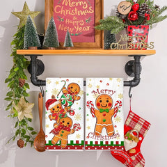 Christmas Party Gingerbread Man Dish Towel Navidad Natal close-up view