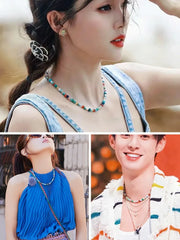 Imitate Colorful Natural Stone Beaded Necklace | Women's Sweet Fashion Jewelry Set wit close-up view