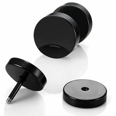 1 Pair Punk Men's Stud Earrings Barbell Punk Gothic Stainless Steel Ear Studs for Wome close-up view