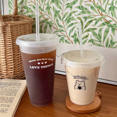Kawaii Water Bottle For Coffee Juice Tea Cute Tumbler Plastic Cups With Straw Lid Por alternate view