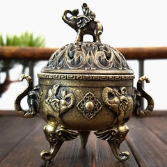 Elephant Lotus Incense Burner | Metal Incense Holder for Yoga Meditation