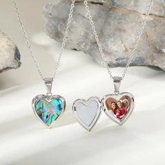 Custom Photo Heart Pendant | Abalone Shell Stainless Steel Necklace alternate view