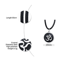Men's OM Necklace | Round Ohm Pendant Adjustable Yoga Spiritual Jewelry close-up view