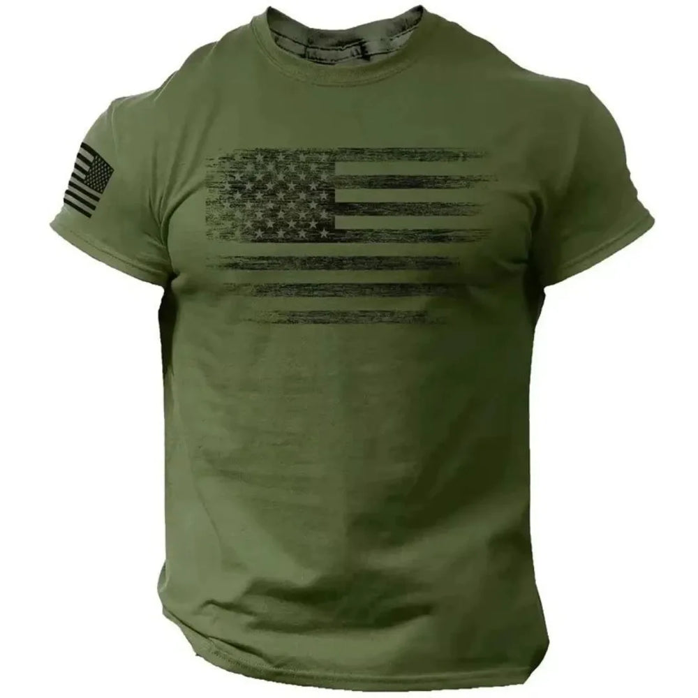 Retro American Flag T-Shirt | Casual Short Sleeve Pullover for Men