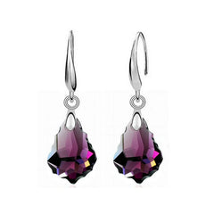 Purple Crystal Drop Pendant Necklace Set Zinc Alloy Trendy Women's Jewelry Set close-up view