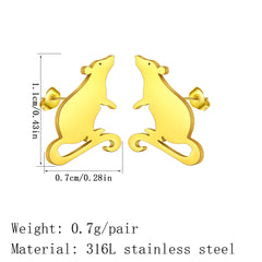 Kinitial Adorable Rat Stud Earrings Stainless Steel Cute Rodent Party Jewelry Accesso alternate view