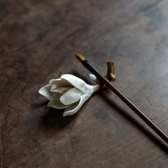 Ceramic Magnolia Flower Incense Holder | Handmade Zen Decor detail view