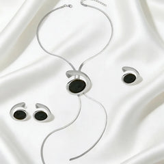 Elegant French Spiral Black Resin Stone /Imitation Baroque Pearl Jewelry Set Women Her close-up view