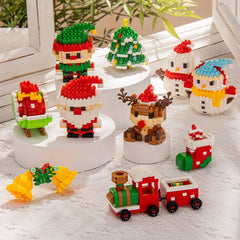 Christmas Micro Building Block Set | Santa and Reindeer Puzzle Toy close-up view