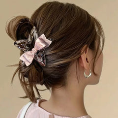2026 New Pink Bow Tie Transparent Tea Star Hairpin Internet Celebrity Same Plate Hairpin Versatile Back Head Medium Grab Clip