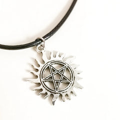 Supernatural Pentagram Star Pendant Necklace for Women Men Black Fashion Choker Wicca close-up view
