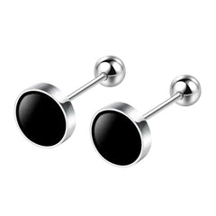 925 Sterling Silver Black Heart Star Stud Earrings | Small Round Earrings for Women close-up view
