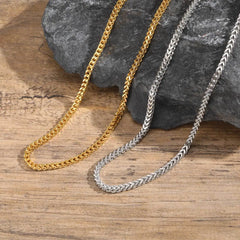 Men's Franco Chain Necklace | 3MM Thick Stainless Steel Gold Necklace close-up view