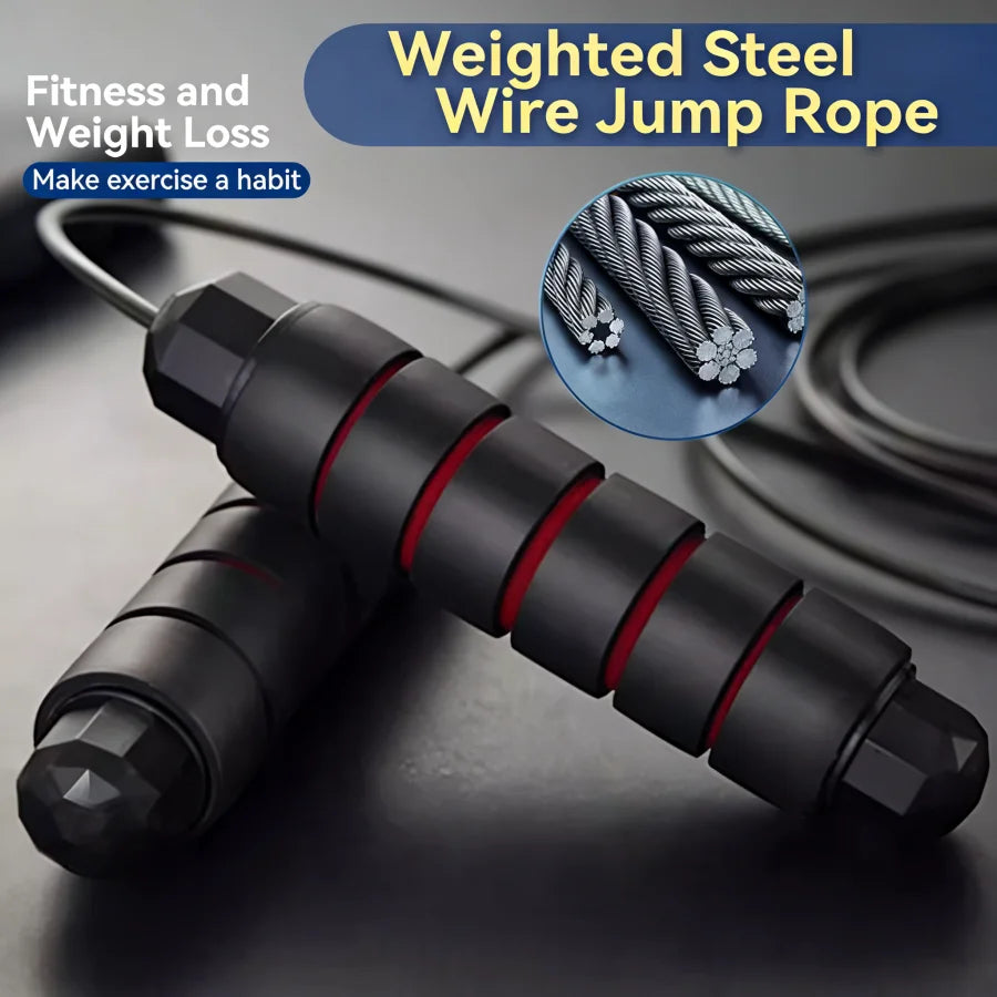 Black PVC Jump Rope with Patented Steel Wire | Fitness Cardio Training