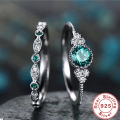 925 Sterling Silver Ring Set with Emerald Zircon Crystals for Women Engagement Wedding Glamour Jewel
