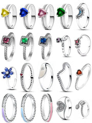 Hot Selling 925 Silver Blue, Green, Heart-Shaped Square Ring Suitable For Women's Exq alternate view