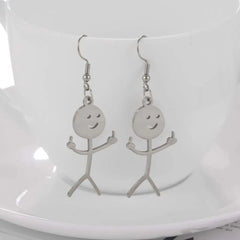 Funny Doodle Drop Earrings For Women Punk Hip Hop Metal Hand Gesture