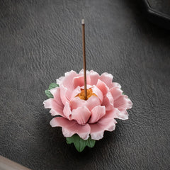 Peony Flower Incense Holder | Decorative Ceramic Incense Burner detail view