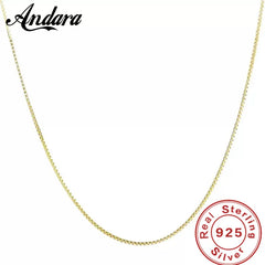 Andara 925 Sterling Silver Gold-Plated 1mm Width Box Chain Necklace Fashion Basic Choker for Women Jewelry Gift