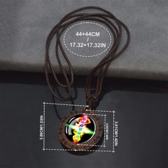 7Chakra Symbol Necklace Yoga Meditation Glass Dome Vintage Wooden Pendant Rope Chains alternate view