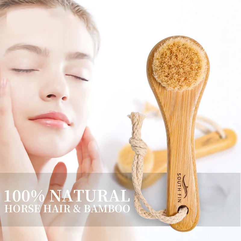Natural Bamboo Facial Cleansing Brush | Soft Horse Hair Deep Clean Face Brush