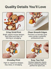 1Roll(500Pcs) Cute City Mouse Happy Life Stickers 2.5cm/1.0" 10 Designs Packaging Home close-up view