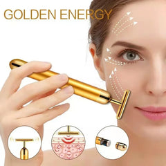 Gold Plated Facial Roller Massager | T-Shape Vibration Face Lift Tool