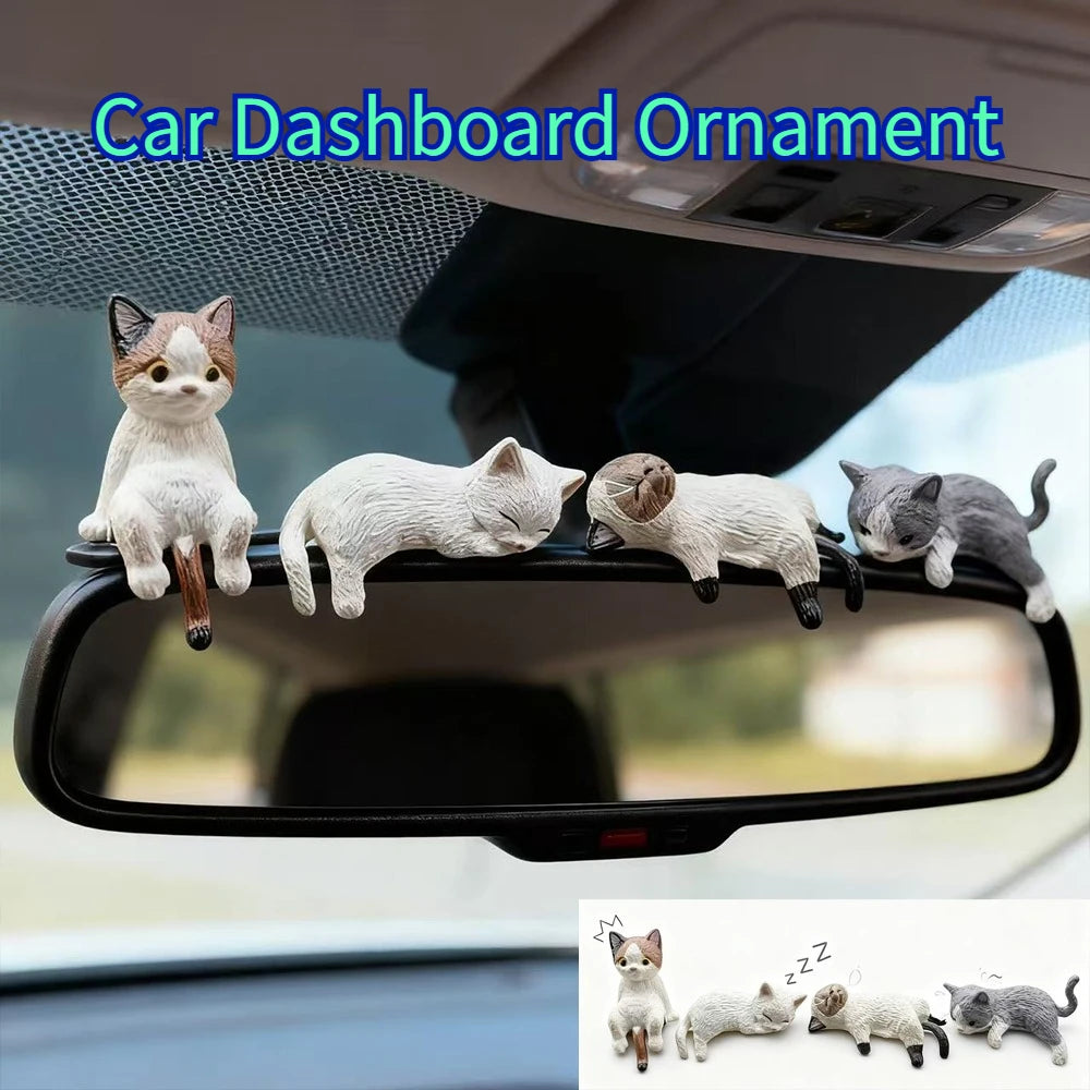 Funny Sleeping Cats Car Dashboard Ornament Adorable PVC Decoration For Car Interior Funny Dashboard